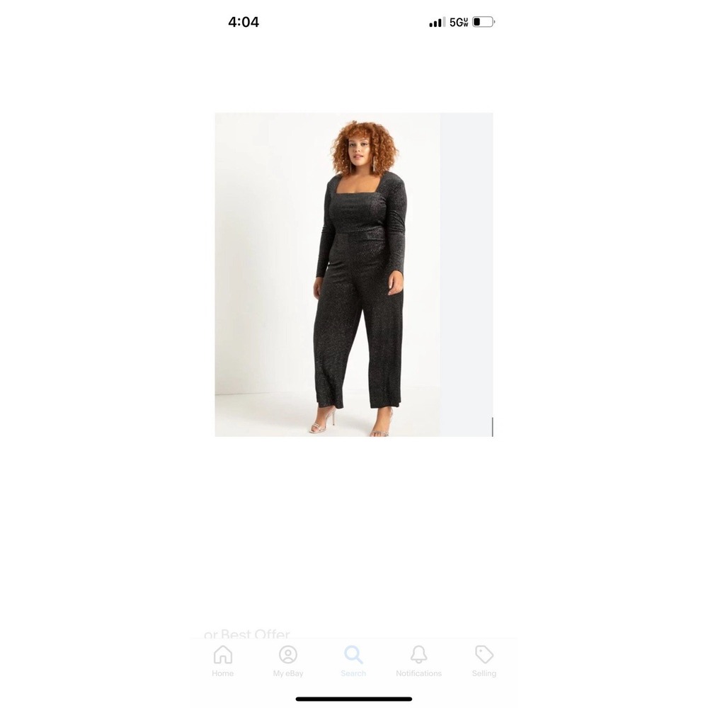 Eloquii velvet sparkle jumpsuit size 14 strong shoulders Shimmer Square Neck